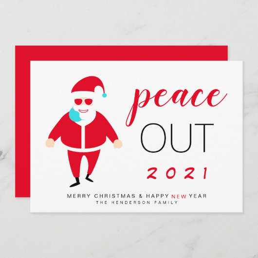 Santa Mask Peace Out 2021 Grappig kerstfeest Feestdagenkaart (Voorkant / Achterkant)