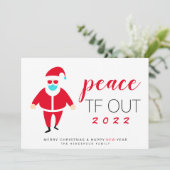 Santa Mask Peace TF uit 2022 Grappig kerstfeest Feestdagenkaart (Staand voorkant)