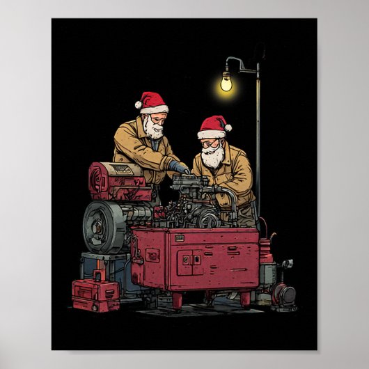 Santa Mechanic Christmas Funny Workshop Engine Rep Poster (Voorkant)