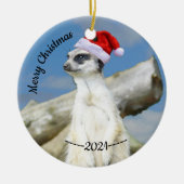 Santa Meerkat Merry Kerstkerstversiering Keramisch Ornament (Voorkant)
