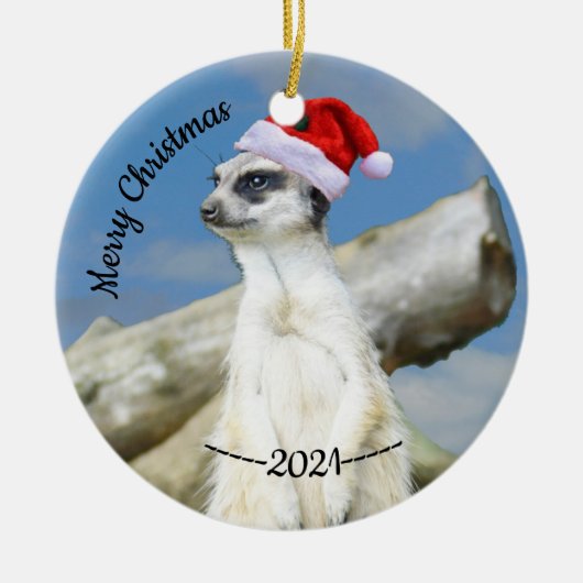 Santa Meerkat Merry Kerstkerstversiering Keramisch Ornament (Voorkant)