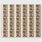 Santa Meeting Mrs Santa Yellow Wrapping Paper Cadeaupapier (Vlak)