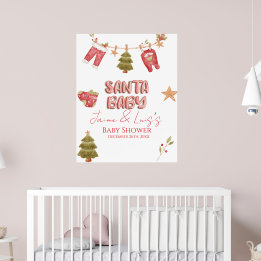 Santa Meisje Jongen Vakantie Baby Shower   Poster