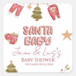 Santa Meisje Jongen Vakantie Baby Shower   Vierkante Sticker