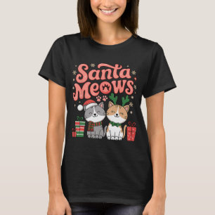 Santa Meows Schattigee Feestelijke Katten Kerst Ha T-shirt