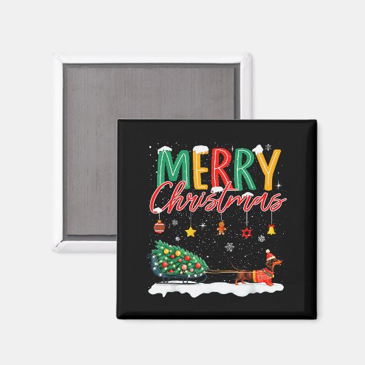 Santa Merry Christmas Dachshund Sleigh Dog Lover X Magneet (Voorkant / Achterkant)