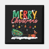 Santa Merry Christmas Dachshund Sleigh Dog Lover X Magneet (Voorkant)