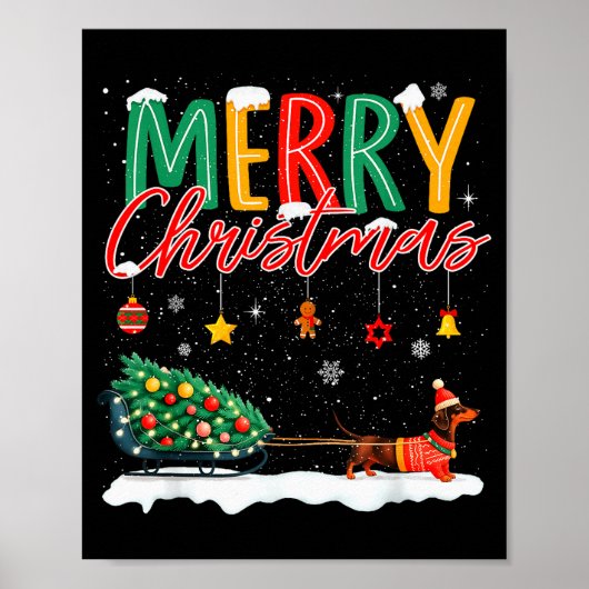 Santa Merry Christmas Dachshund Sleigh Dog Lover X Poster (Voorkant)