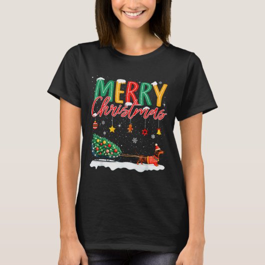 Santa Merry Christmas Dachshund Sleigh Dog Lover X T-shirt (Voorkant)