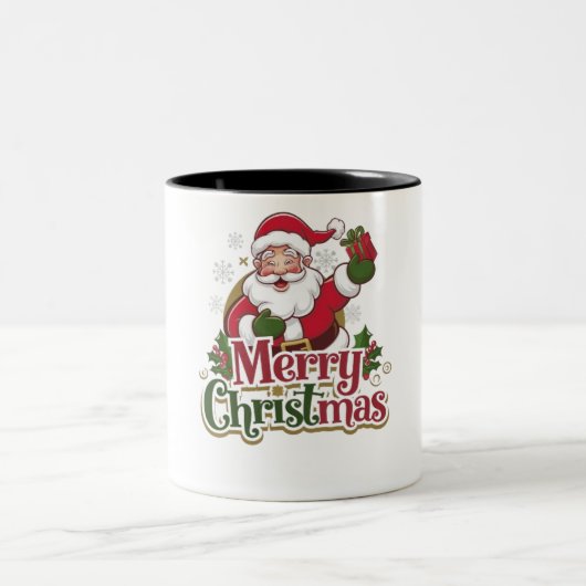 Santa Merry Christmas Day Design – feestelijke vak Tweekleurige Koffiemok (Center)