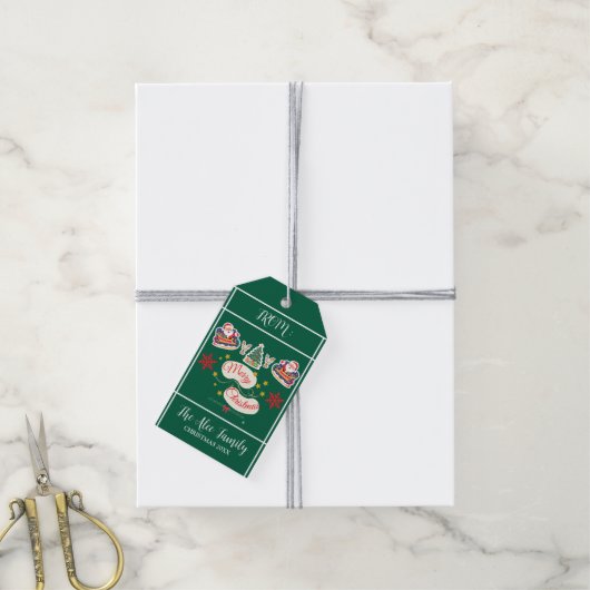 Santa Merry Christmas Gepersonaliseerd Groen Cadeaulabel (Met Touw)