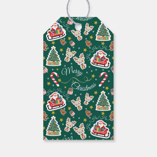 Santa Merry Christmas Gepersonaliseerd Groen Cadeaulabel (Achterkant)