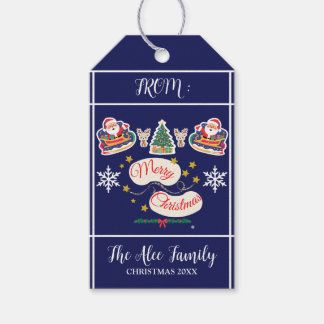 Santa Merry Christmas Gepersonaliseerde Blue Gift  Cadeaulabel
