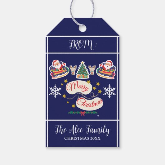 Santa Merry Christmas Gepersonaliseerde Blue Gift  Cadeaulabel (Voorkant)