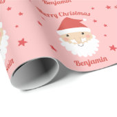Santa Merry Christmas Persoonlijke naam Roze Cadeaupapier (Rol Hoek)