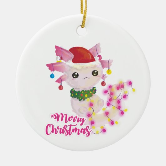 santa merry kerst axolotl keramisch ornament (Voorkant)