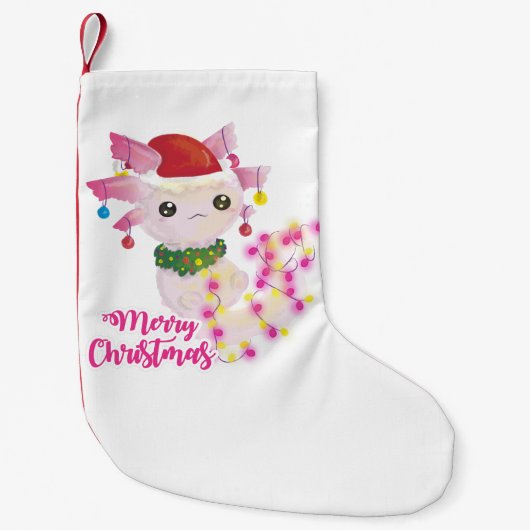santa merry kerst axolotl kleine kerstsok (Voorkant)