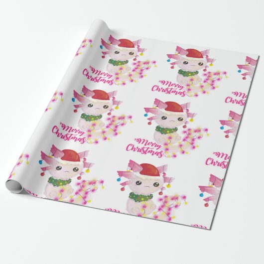 santa merry kerst axolotl santa cadeaupapier (Uitgerold)