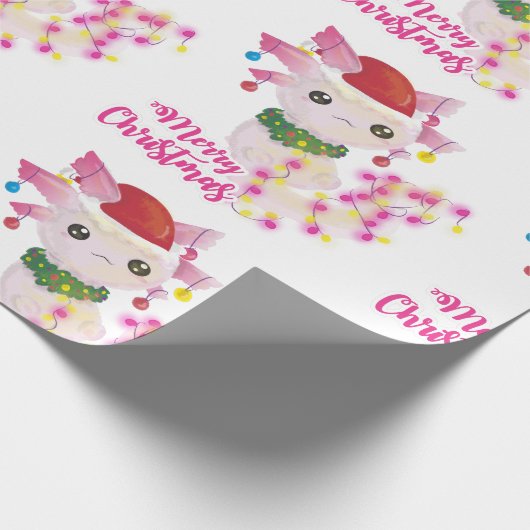santa merry kerst axolotl santa cadeaupapier (Hoek)