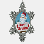 Santa Merry-kerstinzending in sneeuw Tin Sneeuwvlok Ornament (Links)