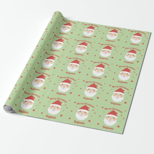Santa Merry Kerstmis - Persoonlijke naam Cadeaupapier (Uitgerold)