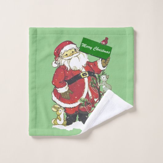 Santa Merry-kerstteken Kleine Dieren Groen Washandje (Wasdoekje)