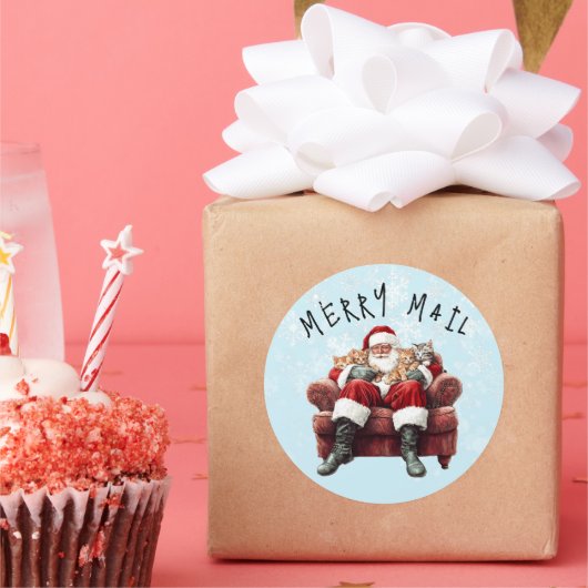 Santa Merry Mail Christmas Ronde Sticker (Feest)