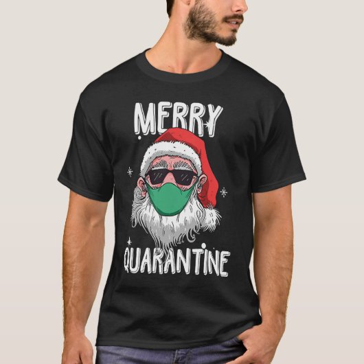 Santa Merry Quarantine Humor Kerstmis Santa Face T-shirt (Voorkant)