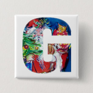 SANTA MET BALLOONS EN CHRISTMAS TREE G MONOGRAM VIERKANTE BUTTON 5,1 CM