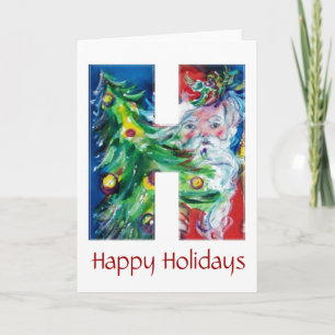 SANTA MET BALLOONS EN CHRISTMAS TREE MONOGRAM FEESTDAGEN KAART