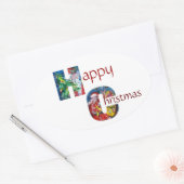 SANTA MET BALLOONS EN CHRISTMAS TREE MONOGRAM OVALE STICKER (Envelop)