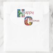 SANTA MET BALLOONS EN CHRISTMAS TREE MONOGRAM OVALE STICKER (Tas)