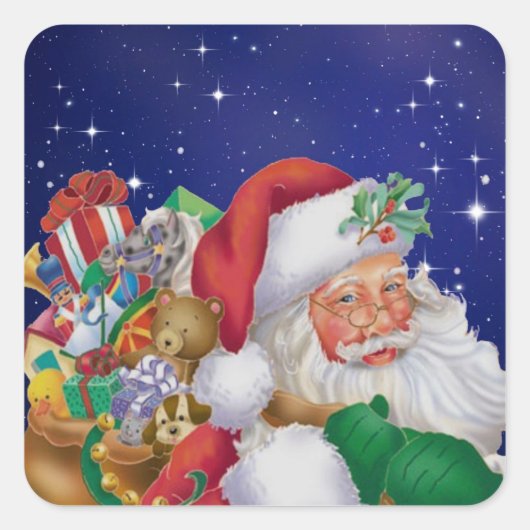  Santa met cadeaus Kerst sticker (Voorkant)
