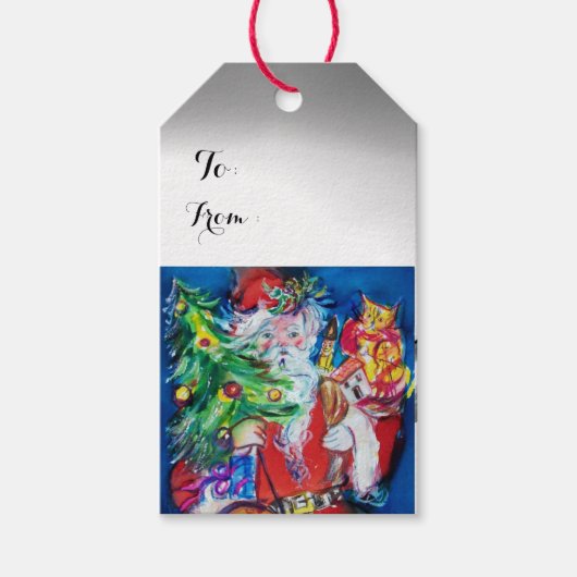 SANTA MET CHRISTMAS TREE EN GIFTS CADEAULABEL (Voorkant)
