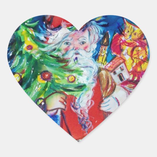 SANTA MET CHRISTMAS TREE EN GIFTS HART STICKER (Voorkant)