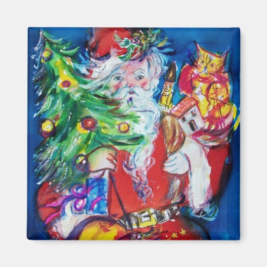 SANTA MET CHRISTMAS TREE EN GIFTS MAGNEET (Voorkant)