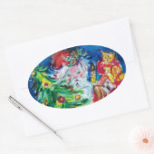 SANTA MET CHRISTMAS TREE EN GIFTS OVALE STICKER (Envelop)
