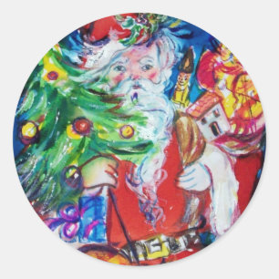 SANTA MET CHRISTMAS TREE EN GIFTS RONDE STICKER
