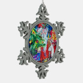 SANTA MET CHRISTMAS TREE EN GIFTS TIN SNEEUWVLOK ORNAMENT (Links)