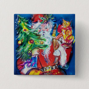 SANTA MET CHRISTMAS TREE EN GIFTS VIERKANTE BUTTON 5,1 CM