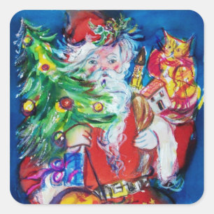 SANTA MET CHRISTMAS TREE EN GIFTS VIERKANTE STICKER