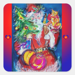 SANTA MET CHRISTMAS TREE EN GIFTS VIERKANTE STICKER