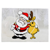 Santa met Deer Cartoon Large Cft Bag Groot Cadeauzakje (Achterkant)