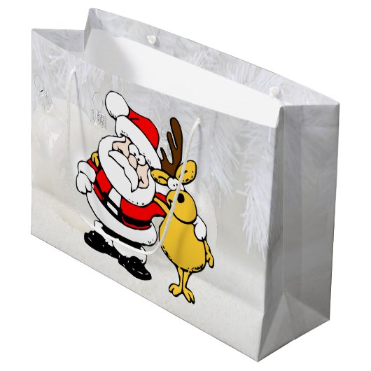 Santa met Deer Cartoon Large Cft Bag Groot Cadeauzakje (Voorkant Gekanteld)