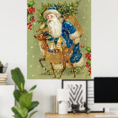 SANTA MET DEER EN CHRISTMAS GIFTEN IN WINTERSNEEUW POSTER (Thuiskantoor)
