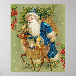SANTA MET DEER EN CHRISTMAS GIFTEN IN WINTERSNEEUW POSTER