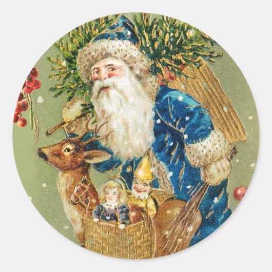 SANTA MET DEER EN CHRISTMAS GIFTEN IN WINTERSNEEUW RONDE STICKER (Voorkant)