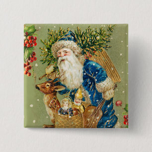 SANTA MET DEER EN CHRISTMAS GIFTEN IN WINTERSNEEUW VIERKANTE BUTTON 5,1 CM