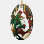 santa met dragon vriend keramisch ornament (Links)