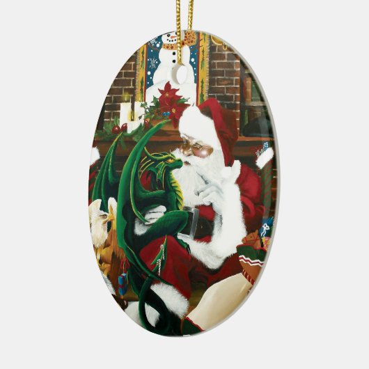 santa met dragon vriend keramisch ornament (Links)